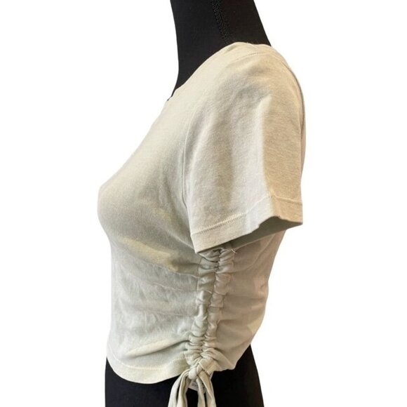 Embroidered mushroom ruched crop top Forever 21 sage green cotton - Picture 3 of 5